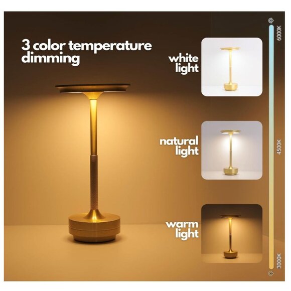 Bulbulay Elegant Rechargeable Dimmable Waterproof Metallic Touch LED Cordless Ta - Picture 3 of 7
